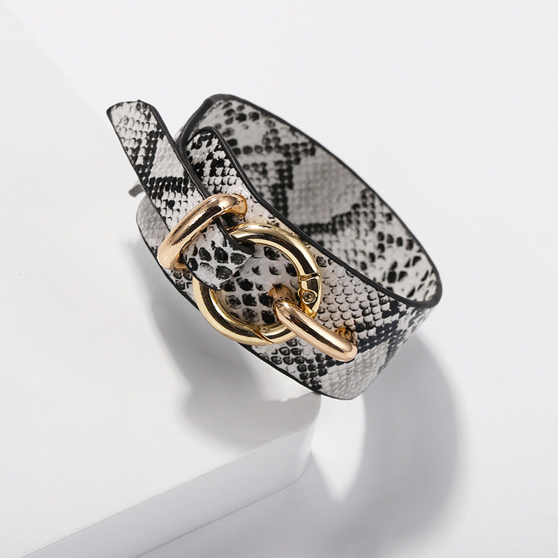 Wholesale Snakeskin Pattern Wide Face PU Leather Adjustable Bracelet